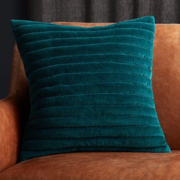 CB2 Channeled Velvet Teal Green Throw Pillow - Picture 5 of 5